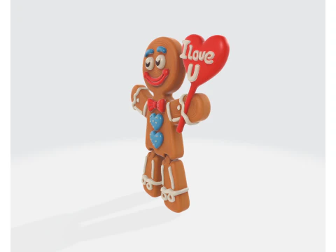 Valentine Gingerbread Man 3D Print Cute Love Heart Beeldje Cadeau Romantisch Valentijnsdag Decor 3D printmodel