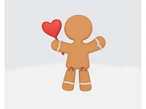 Valentine Gingerbread Man 3D Print Cute Love Heart Beeldje Cadeau Romantisch Valentijnsdag Decor 3D printmodel
