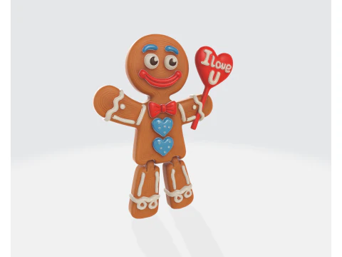 Valentine Gingerbread Man 3D Print Cute Love Heart Beeldje Cadeau Romantisch Valentijnsdag Decor 3D printmodel