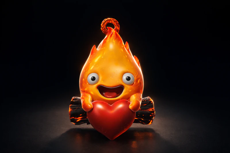 Figurine mignonne de saint-valentin en forme de cœur de flamme, Adorable personnage de feu tenant un cœur, cadeau romantique pour Vale Modèles 3D en vedette .c4d .max .obj .3ds .fbx .stl .blend