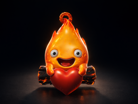 Cute Flame Heart Valentine Figurine Adorable Fire Character Holding Heart Romantic Gift for Vale 3D Printing