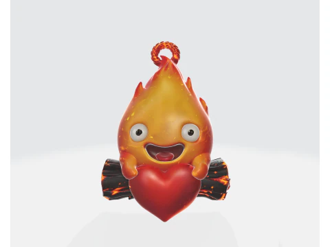 Figurine mignonne de saint-valentin en forme de c&oelig;ur de flamme, Adorable personnage de feu tenant un c&oelig;ur, cadeau romantique pour Vale Modèles 3D en vedette