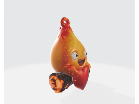 Figurine mignonne de saint-valentin en forme de c&oelig;ur de flamme, Adorable personnage de feu tenant un c&oelig;ur, cadeau romantique pour Vale Modèles 3D en vedette