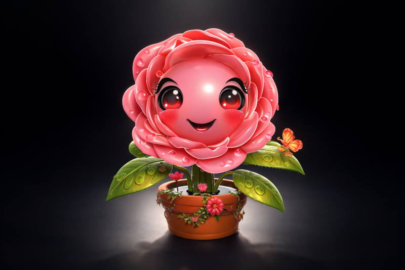 Cute Valentine Rose Planter Smiling Flower Character Romantic Home Decor 3D Print Model .c4d .max .obj .3ds .fbx .stl .blend