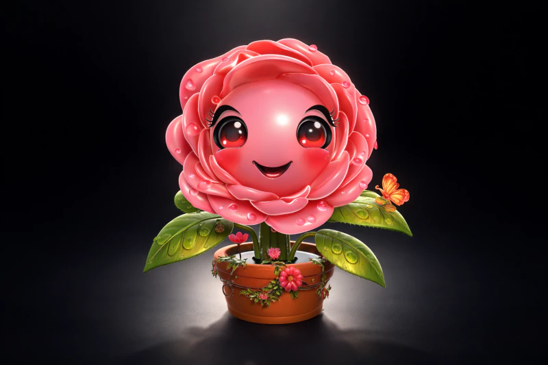 Schattig Valentijn Rose Planter glimlachend bloem karakter romantisch Home Decor 3D printmodel .c4d .max .obj .3ds .fbx .stl .blend 