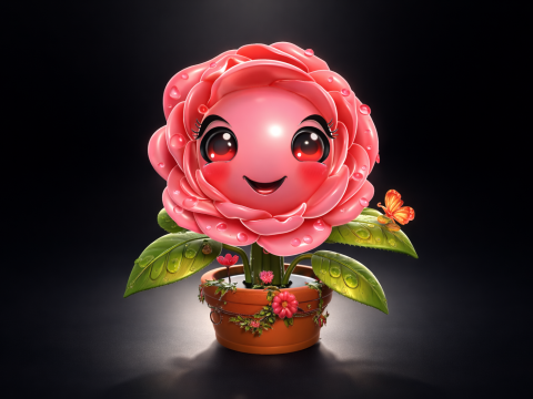 Cute Valentine Rose Planter Smiling Flower Character Romantic Home Decor 3D Printing