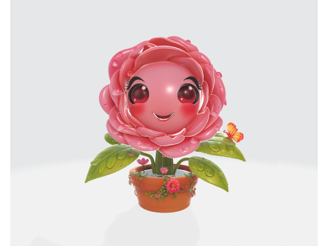 Cute Valentine Rose Planter Smiling Flower Character Romantic Home Decor 3D Print Model