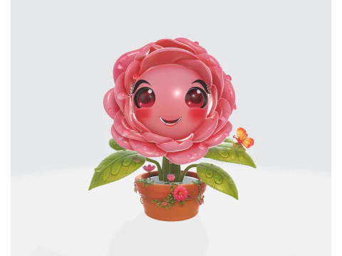 Schattig Valentijn Rose Planter glimlachend bloem karakter romantisch Home Decor 3D printmodel