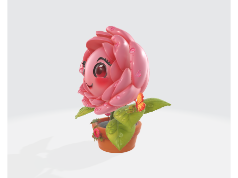 Cute Valentine Rose Planter Smiling Flower Character Romantic Home Decor 3D Print Model