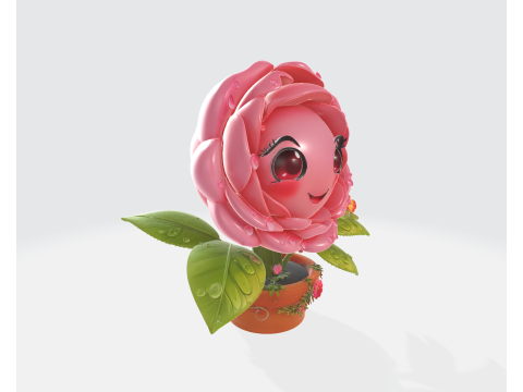 Cute Valentine Rose Planter Smiling Flower Character Romantic Home Decor 3D Print Model