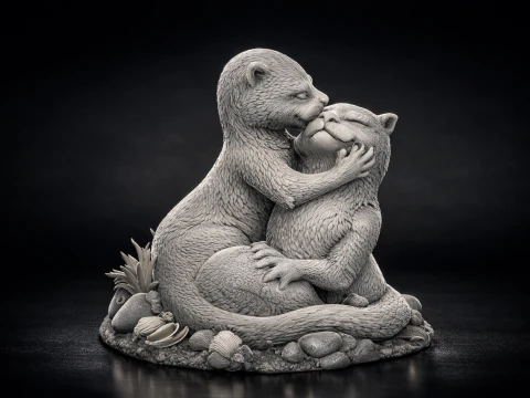 Est&aacute;tua de casal de lontras rom&acirc;nticas Dia dos Namorados Escultura de amor Ador&aacute;veis ​​animais abra&ccedil;ados Modelo de Impressão 3D