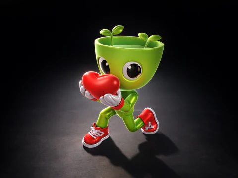 Personagem de planta de dia dos namorados segurando cora&ccedil;&atilde;o 3D impresso decora&ccedil;&atilde;o de presente rom&acirc;ntico para o dia dos namorados Modelo de Impressão 3D