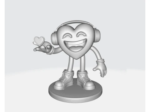 Golden Heart Valentine Figurine Cute 3D Printed Love Character with Headphones Romantic 3D Print Model
