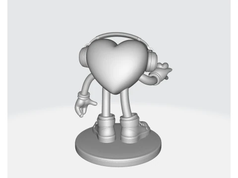Golden Heart Valentine Figurine Cute 3D Printed Love Character with Headphones Romantic 3D Print Model