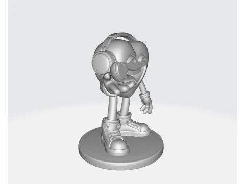 Golden Heart Valentine Figurine Cute 3D Printed Love Character with Headphones Romantic 3D Print Model