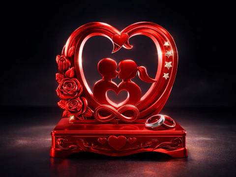 Decora&ccedil;&atilde;o de casal de cora&ccedil;&atilde;o rom&acirc;ntico com rosas base infinita presente de dia dos namorados anivers&aacute;rio casamento E Modelo de Impressão 3D