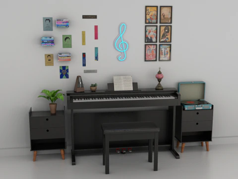 Opgetuigde pianosc&egrave;ne 3D Model