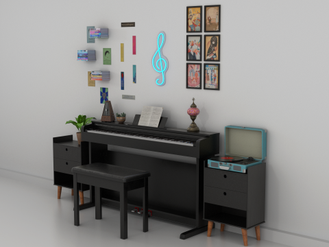 Rigged Piano Scene Modello 3D