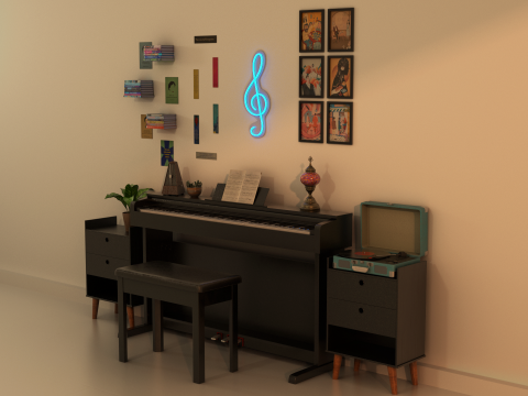 Rigged Piano Scene Modello 3D