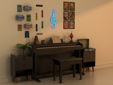 Rigged Piano Scene Modello 3D