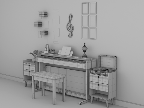 Rigged Piano Scene Modello 3D