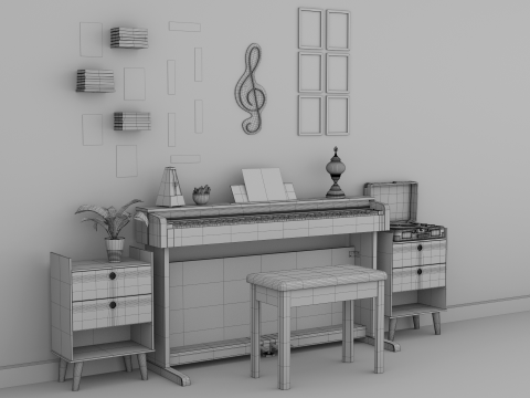Rigged Piano Scene Modello 3D