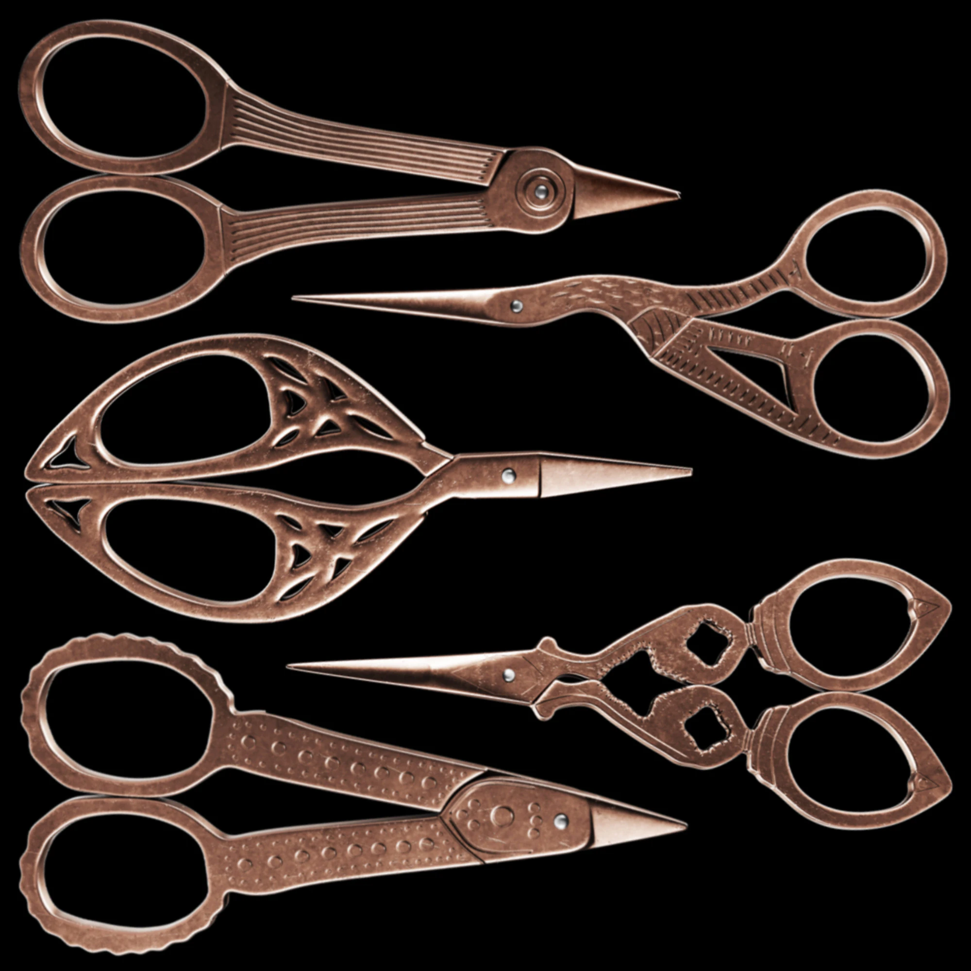 Vintage Scissors Set of 5 3D Model .c4d .max .obj .3ds .fbx .stl .blend