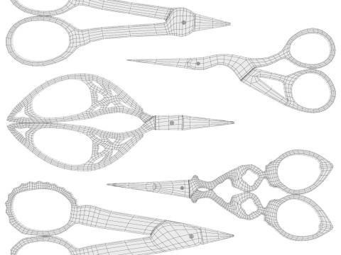 Vintage Scissors Set of 5 3D Модель