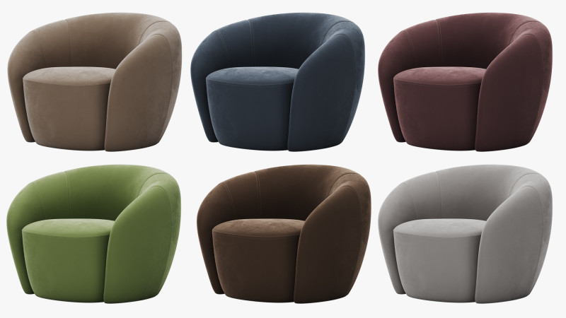 Modern Velvet Armchair - Customizable Color Model 3D .c4d .max .obj .3ds .fbx .stl .blend 