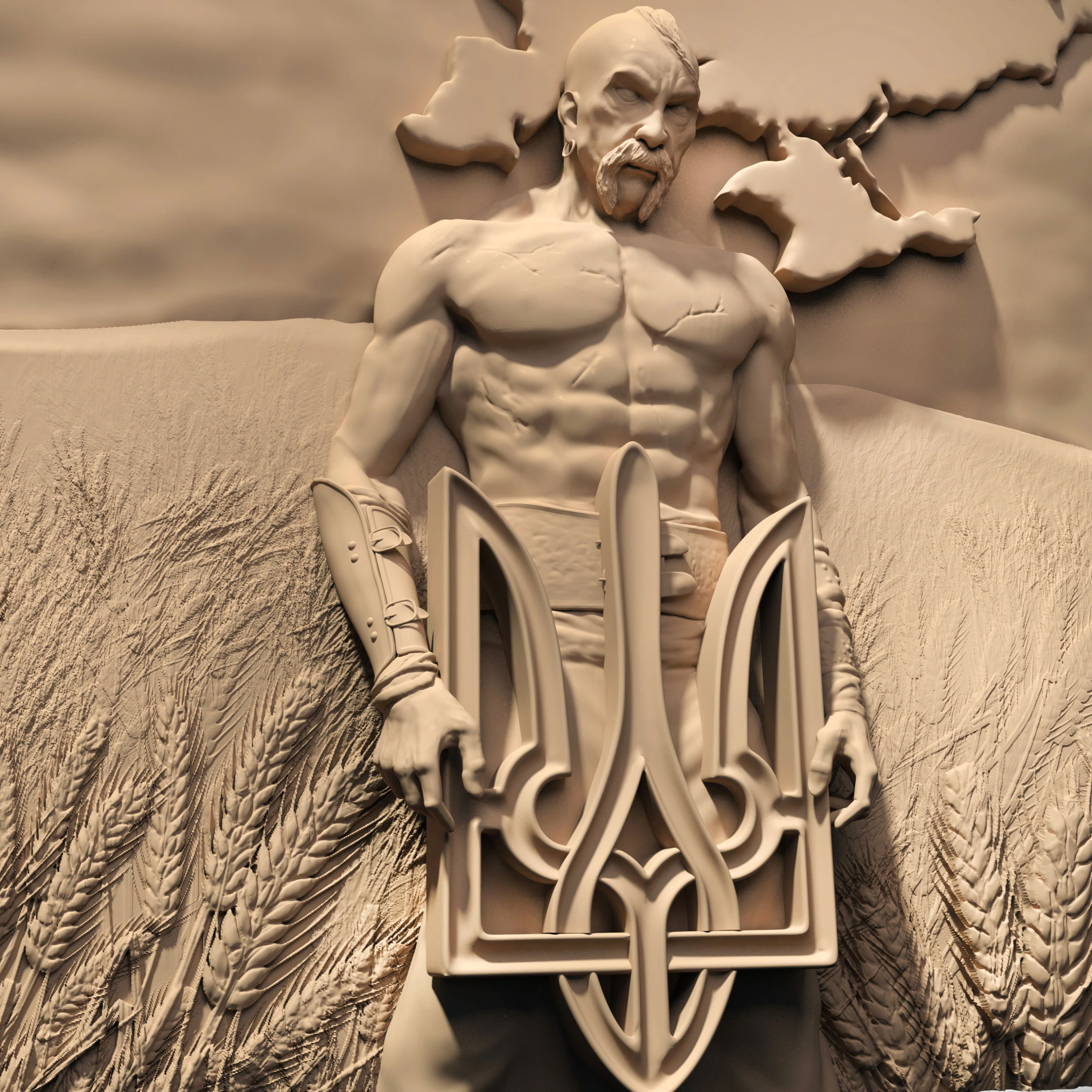 Picture of a Cossack with a trident Ukraine for a CNC machine 3D print model 3D Print Model .c4d .max .obj .3ds .fbx .stl .blend 