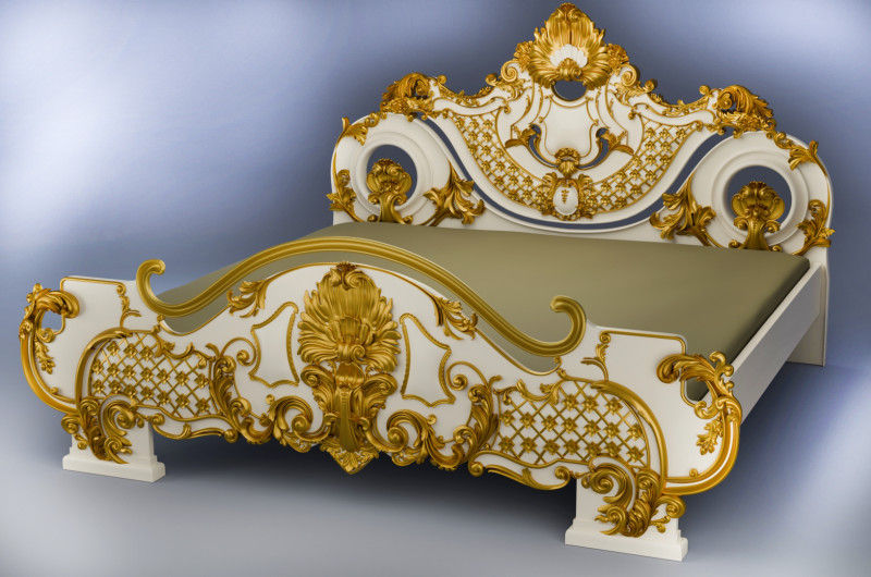 Baroque style bed with golden stucco 3D Модель .c4d .max .obj .3ds .fbx .stl .blend 