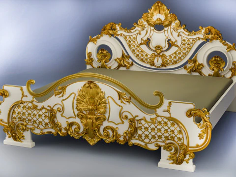 Baroque style bed with golden stucco 3D Model