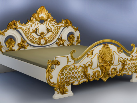 Baroque style bed with golden stucco 3D Модель