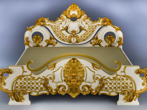 Baroque style bed with golden stucco 3D Модель
