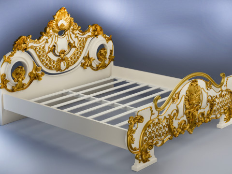 Baroque style bed with golden stucco 3D Модель