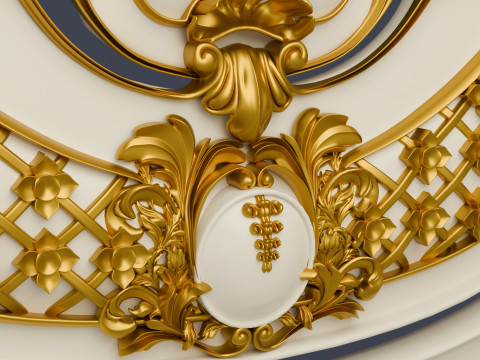Baroque style bed with golden stucco 3D Модель