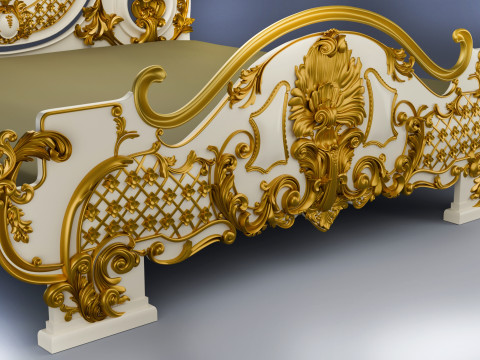 Baroque style bed with golden stucco 3D Модель