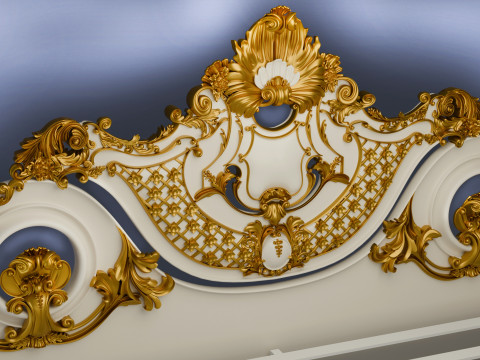 Baroque style bed with golden stucco 3D Модель