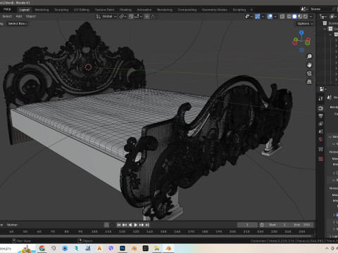 Baroque style bed with golden stucco 3D Модель