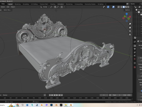 Baroque style bed with golden stucco 3D Модель