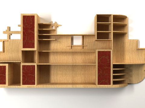 Wooden wardrobe in the living room Model 3D