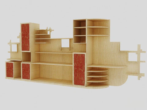 Wooden wardrobe in the living room 3D Model