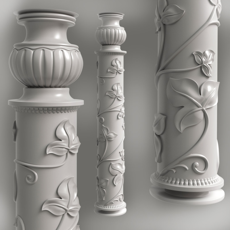 Baluster Column with leaves for cnc milling 3D प्रिंट मॉडल .c4d .max .obj .3ds .fbx .stl .blend