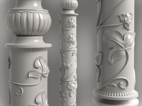 Baluster Column with leaves for cnc milling 3D Print Model