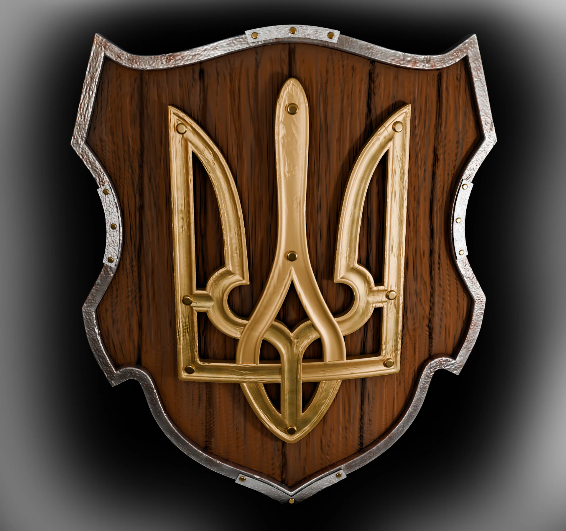 Shield of a warrior with a trident made of gold 3D Model .c4d .max .obj .3ds .fbx .stl .blend 