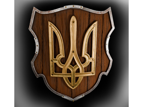 Shield of a warrior with a trident made of gold 3D Модель