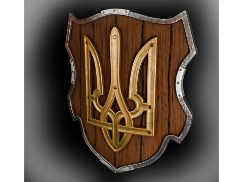 Shield of a warrior with a trident made of gold 3D Model