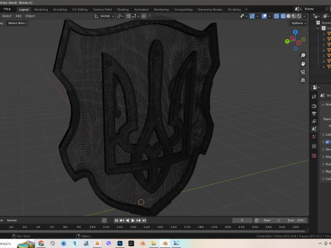 Shield of a warrior with a trident made of gold 3D Model