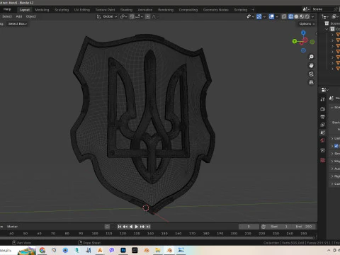 Shield of a warrior with a trident made of gold 3D Model