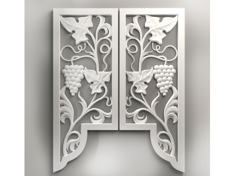 Decorative doors with leaves and grapes for CNC router 3D Print Model